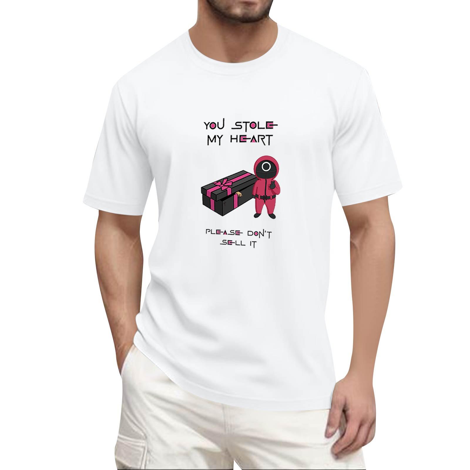 

Men s Fashion Printed Round Neck Straight Shoulder Short Sleeve T-Shirt Top XL білий