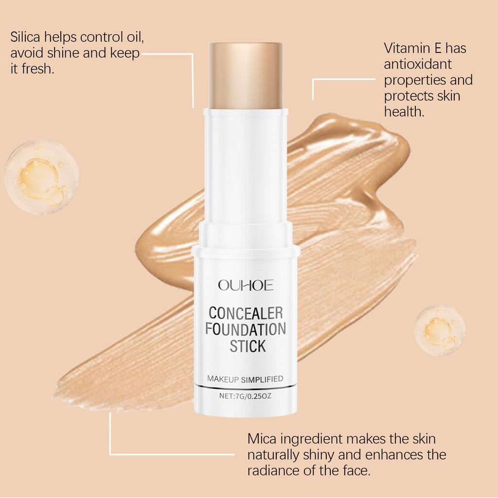 Ouhoe Waterproof Sweatproof Lightweight Concealer Foundation Stick Ivory Brown Wheat Natural Shades