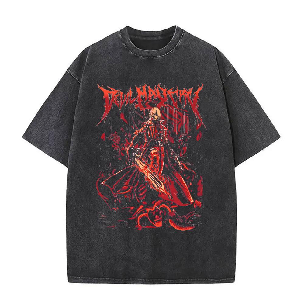 Game Devil May Cry Dante Washed Vintage T-shirts Men Women Retro Gothic Oversized T Shirts Male High Quality Cotton T-shirt Tops