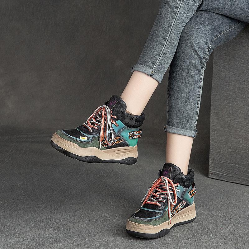 GKTINOO 5CM Genuine Leather Women Boots Lady Platform Wedge Plush Warm Causal Autumn Winter Thick Bottom Sneakers Shoes