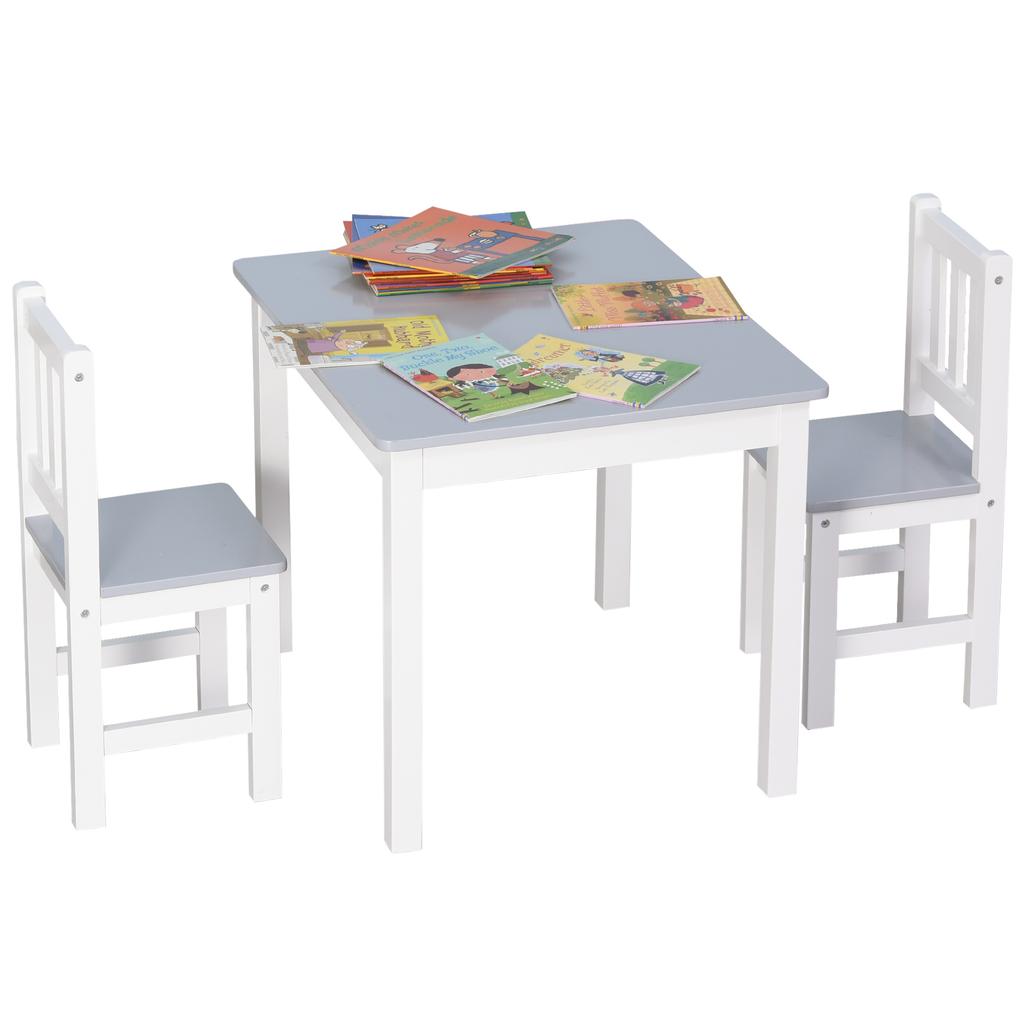 Kids Table and Chair Set 3 Pieces Toddler Preschoolers Desk with 2 Chairs for Indoor Study Rest Snack Time Grey