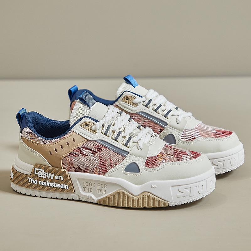 

Весенние женские кроссовки белого цвета 2025 года — корейский стиль, повседневные кроссовки на высоком каблуке для студентов 40 красный