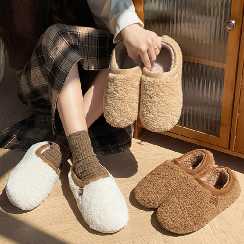 Merck Winter Fleece Indoor Slippers Women s Poggle Fur Slippers J306 white