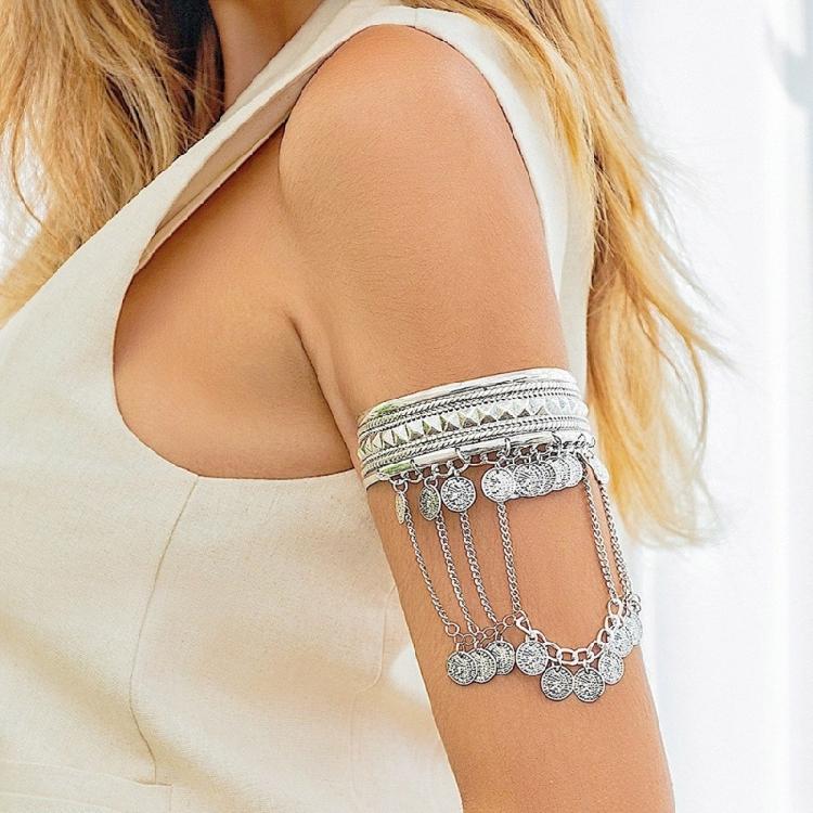 Durable Metal Coin Leaf Tassels Arm Cuffs Bracelet Gold Silver Armlet For Everyday Or Special Event