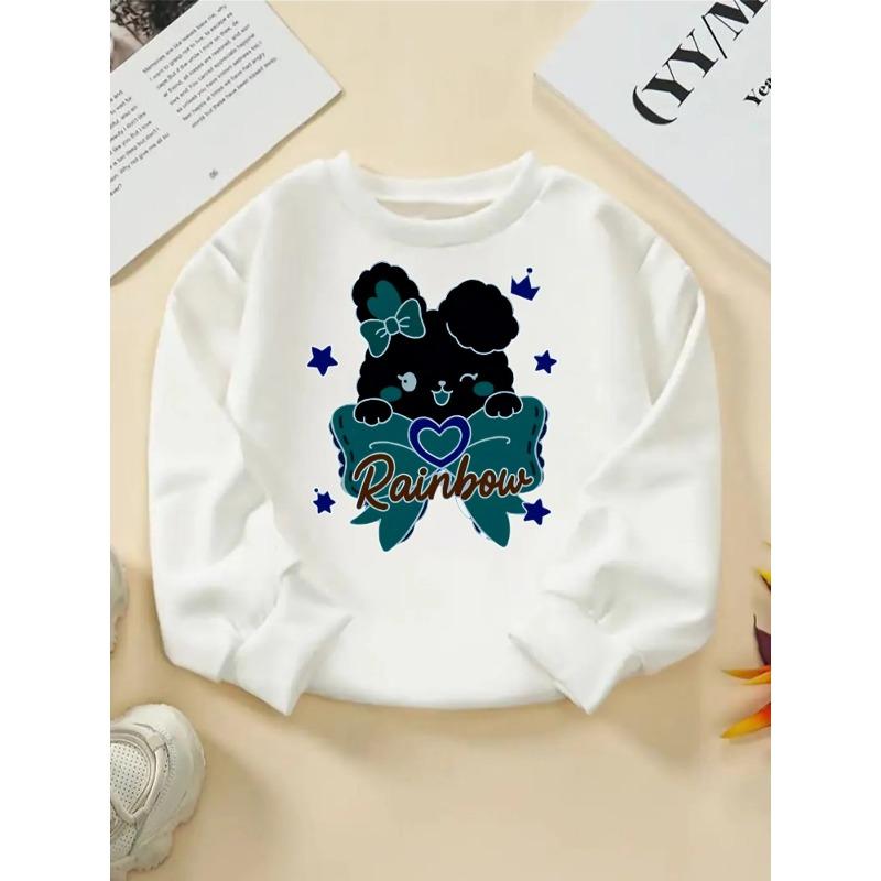 European Sizes Cute Bunny Rainbow Bow Star Crown Kids' Fashionable Crewneck Sweatshirt, Children's Long Sleeved T-shirt, Casual Multi Colored Option
