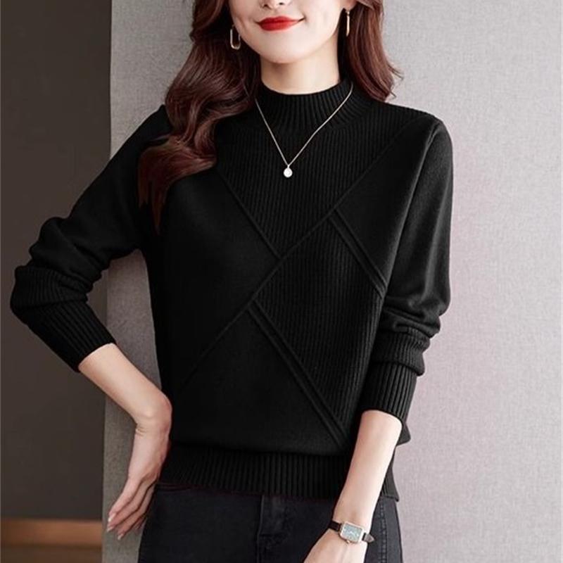 Dame Ensfarget Halvhøy Krage Kasjmirgenser Høst Vinter Løs Genser Strikket Ull Casual Genser Underskjorte