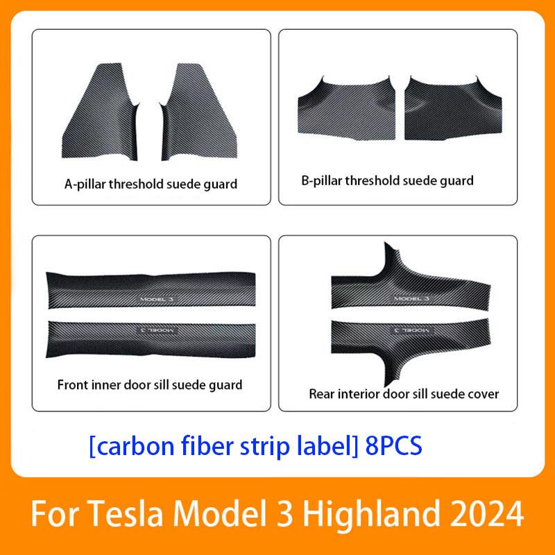 2/4/8PCS Front Rear Door Sill Protector Cover For Tesla Model 3/Y  Carbon Fiber Anti Kick ABS Pedal Guards Inner Strip Threshold