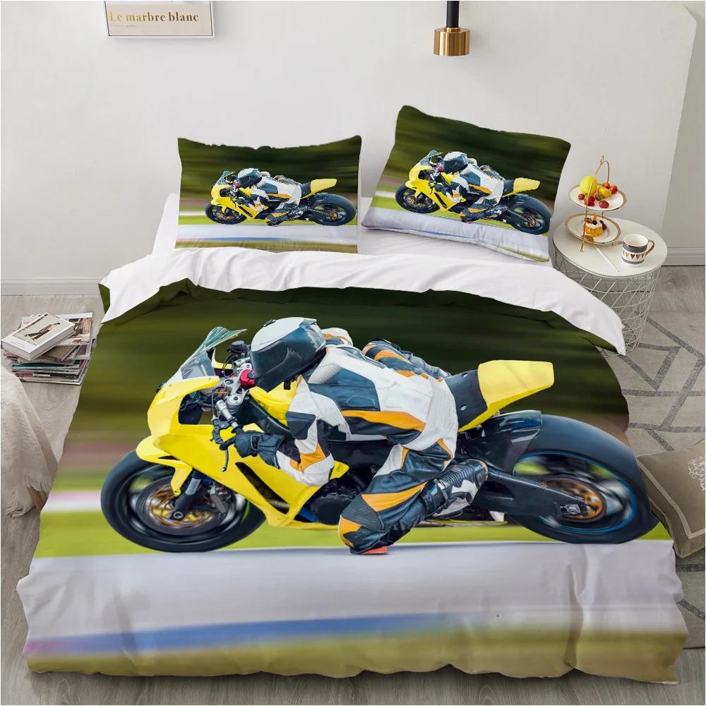 Motorcycle Bedding Set 3D Print Cars Duvet Cover With Pillowcase Motocross Bedspread Boys Bed Set King Size Home Textiles