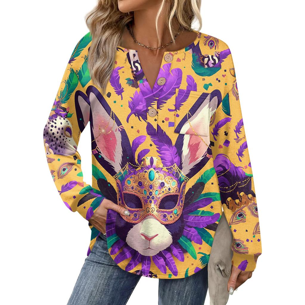 Women's Carnival Printed Fashion Long Sleeve Button Hoodie Top