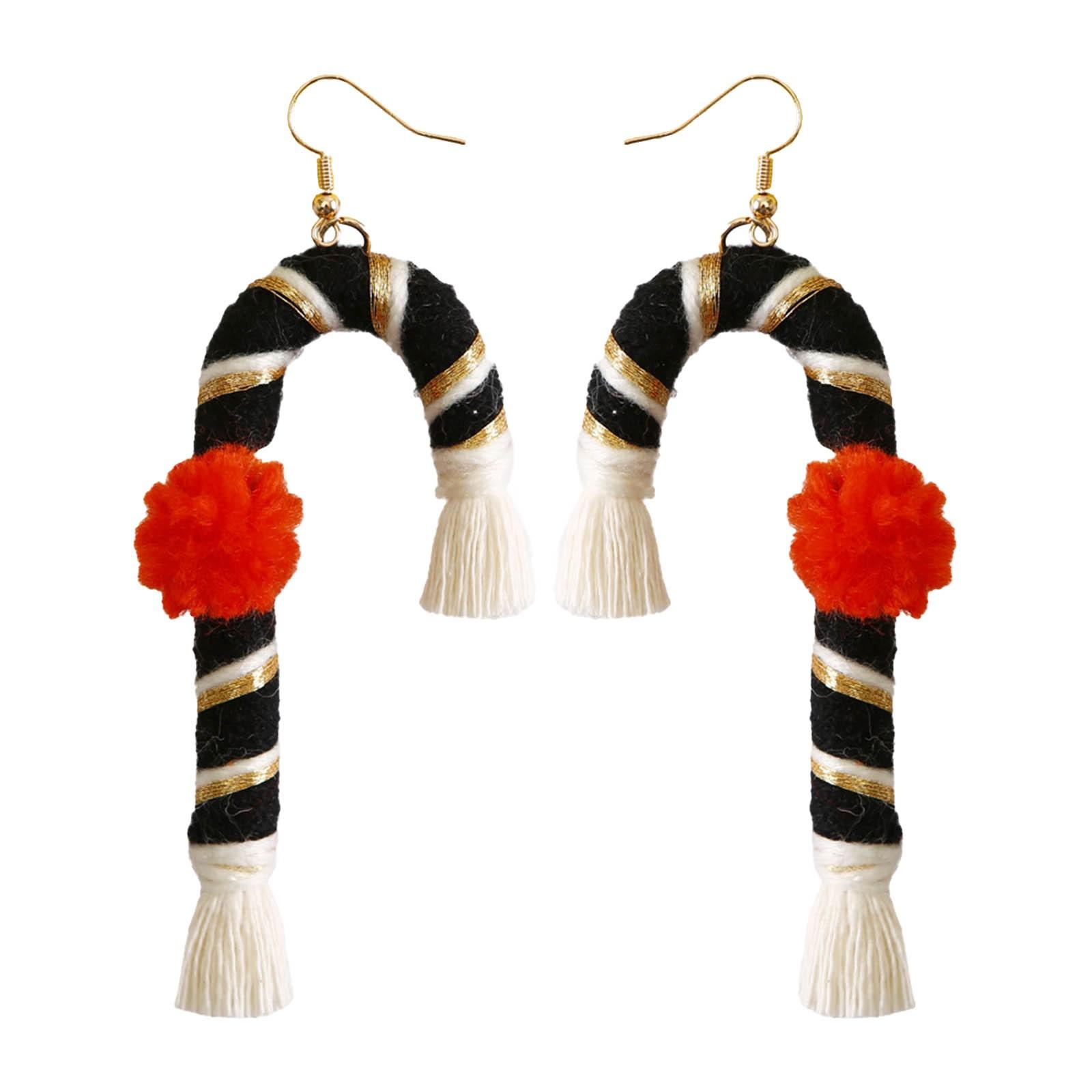 

Серьги ручной работы, рождественские леденцы из ткани, длинная бахрома, милый мультфильм, праздничные рождественские украшения One Size чёрный