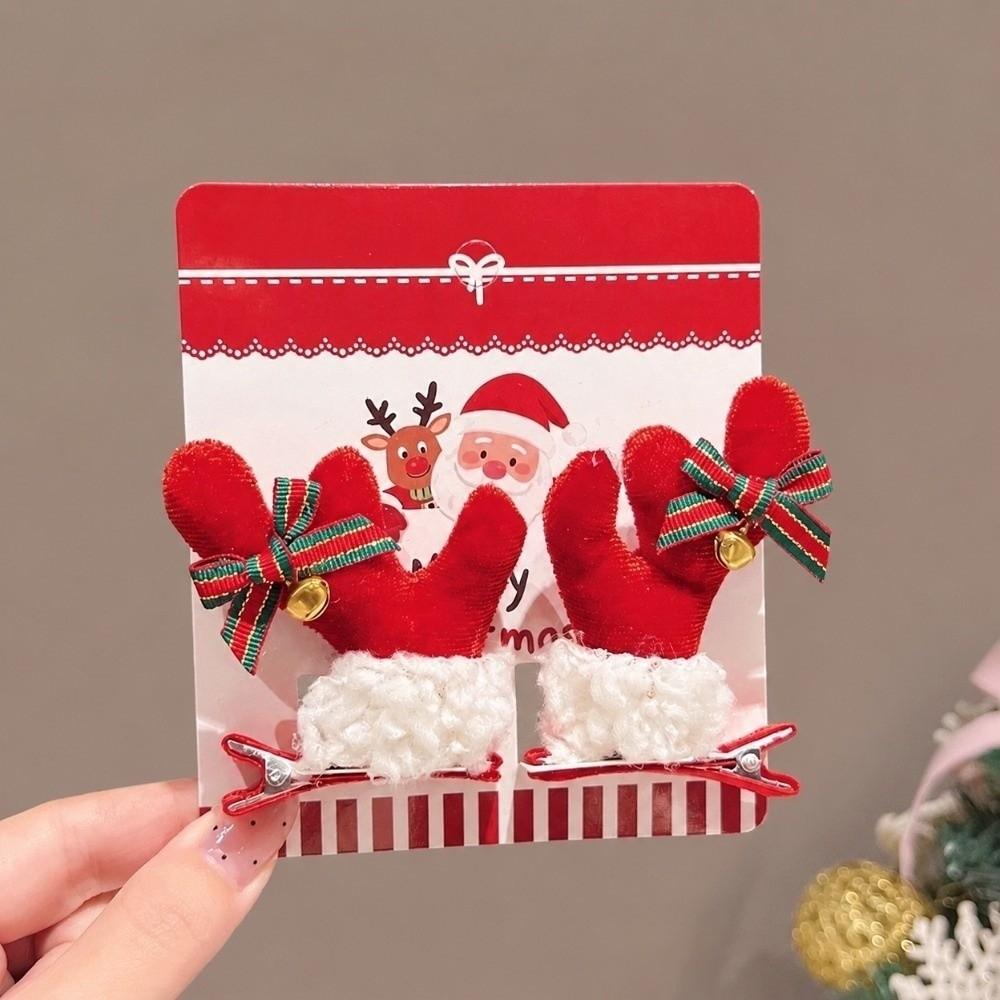 2pcs/set Pom-pom Reindeer Antler Hair Clips with Bow Plush Hair Clips for Kids
