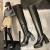 Thigh High Boots Women Over-the-knee High Heels Boots Platform Shoes Chunky Heels Moccasin Black Luxury Designer Elegant Trend