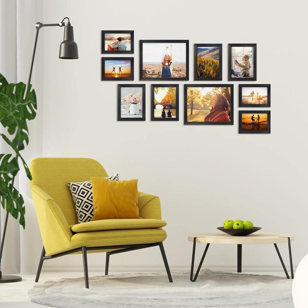 Giftgarden 10-Pack Black Picture Frames for Multiple Sizes Photos, Two 8x10, Four 5x7, Four 4x6, Multi Assorted Photo Frame for Collage Wall or