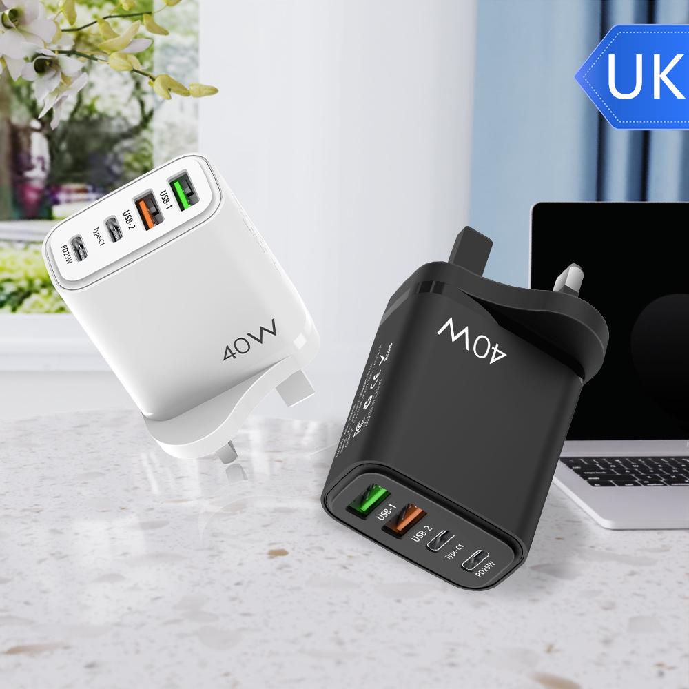 PD40W Mobile Charger: QC3.0 Fast Charging, 2U+2C Multi-Port, EU/UK Standards