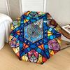 1pc Stained Glass Menorah Pattern Small Travel Automatic Folding Umbrella, Compact Windproof Umbrella, Automatic Open/Close ,Gift-091505