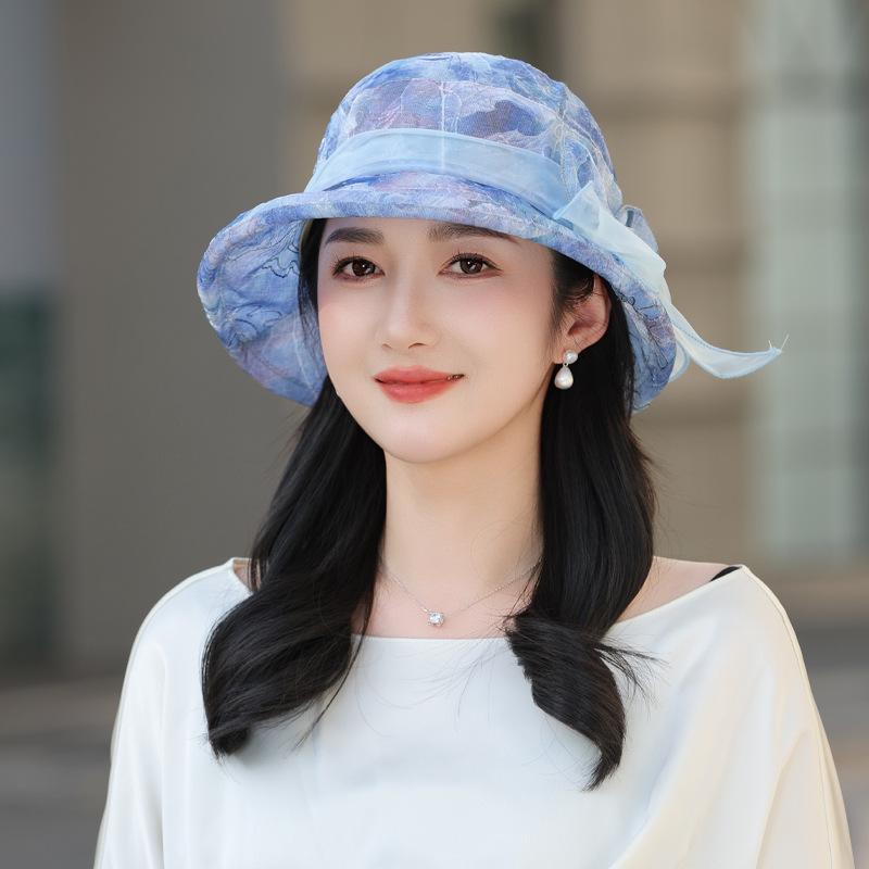 Summer new hat women's light lace bow summer outdoor sunshade sunscreen hat bucket hat