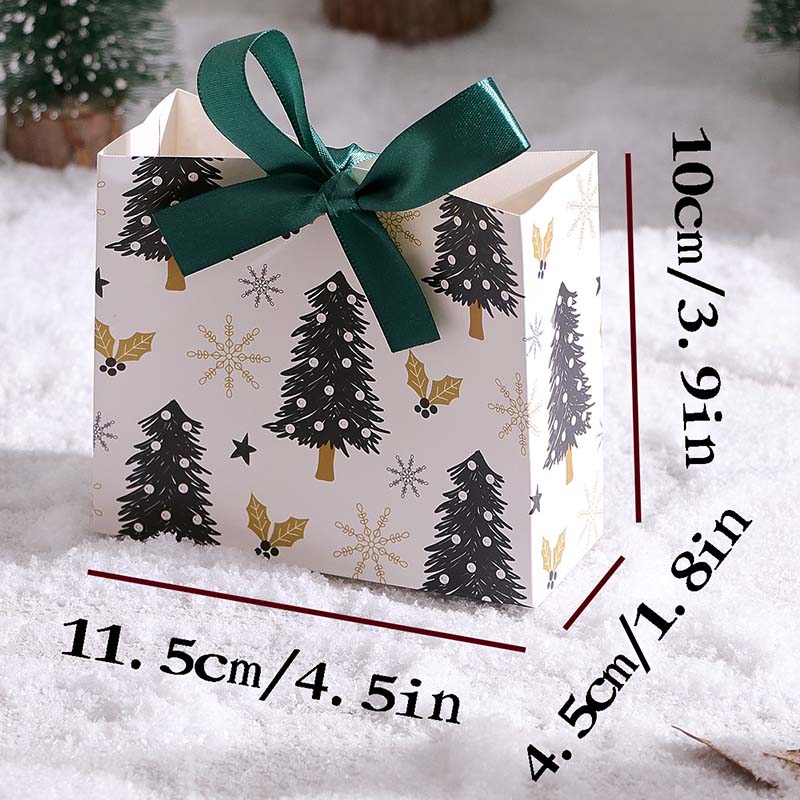 WTEMPO 60PCS 3-Style DIY Creative Ribbon Bow Foldable Paper Boxes Christmas-themed Festive Gift Boxes Christmas Tree Pattern Printed Packaging Boxes