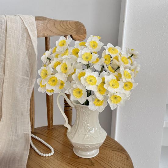 Artificial Narcissus Flowers Bouquet for Home Decor Realistic Silk Fake Daffodils with White Yellow Orange Petals Long-Lasting Spring Decoration for