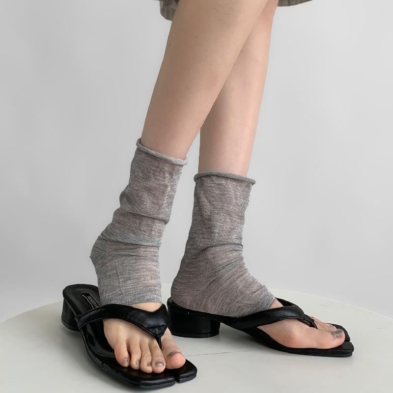 Thin, Rolled-up, Mid-calf Women's Solid Color Ankle Socks, White Thin Transparent Leg Covers, Grey Socks