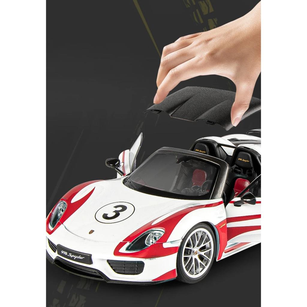 Porsche 918 Spyder Martini Sportwagen-Modell im Maßstab 1:18 aus Metallguss, mit Sound und Lichteffekten – ein tolles Geschenk für Kinder!