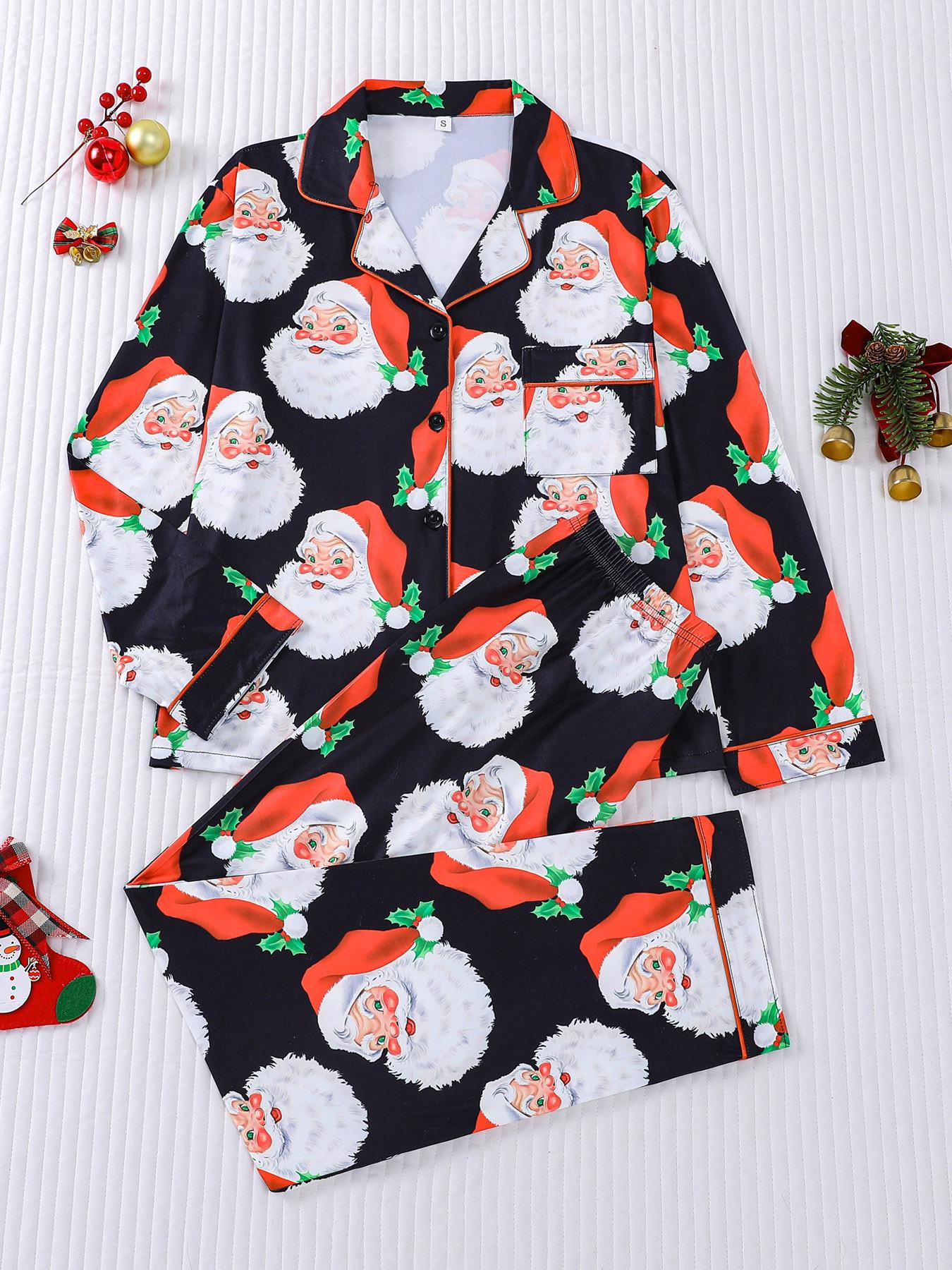 

Christmas Print Long Sleeve & Pants Pajama Set for Women - European & American Fashion L