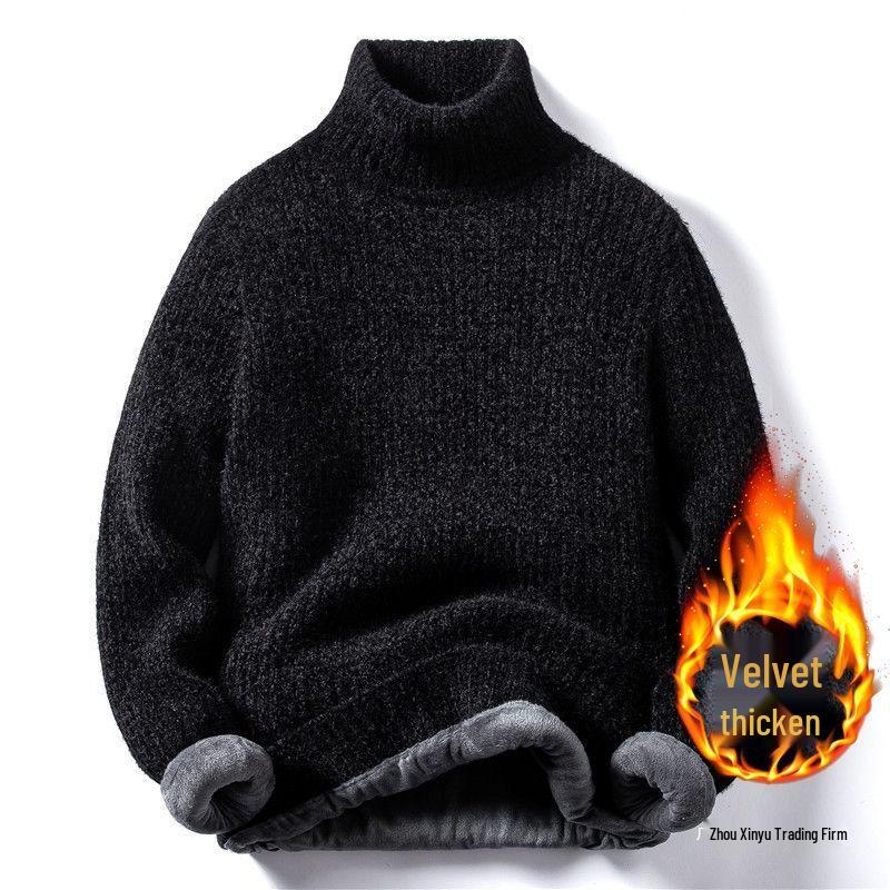 Men's Thick Velvet Chenille High Neck Sweater - Trendy, Loose Fit, Warm Solid Color Knit for Autumn/Winter