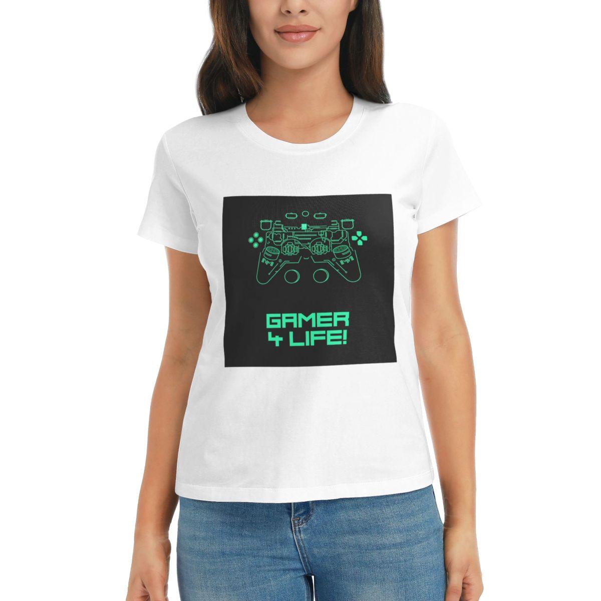 

Women TShirt Gamer 4 Life Gamepad Summer Short Sleeve Tees Crew Neck Cotton T Shirts Clothes Tops Streetwear S
