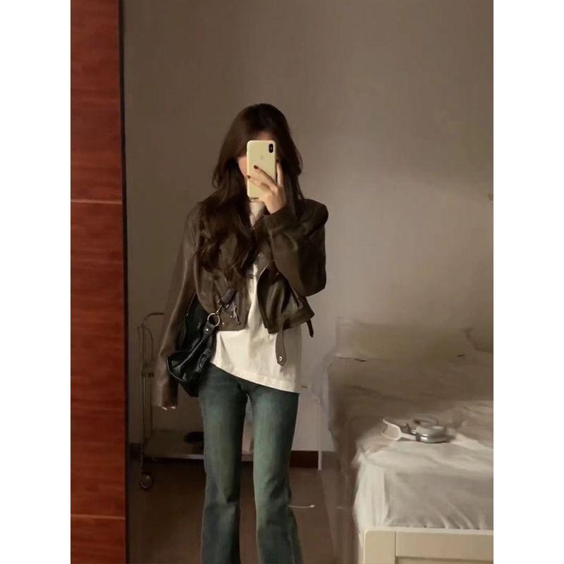 

Большой размер Американский ретро Сексуальное черное кожаное пальто Женское Весеннее Маленькое Милое Крутое Мотоциклетная куртка из ПУ кожи Верхняя одежда Тренд Curry 2XL [Suggested 67.50 kg-77.50 kg]]