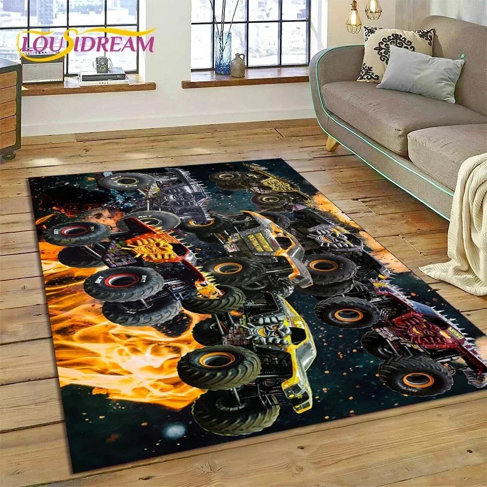 Tapete de Desenho Animado Monster Truck Monster Jam para Quarto Sala de Estar Decoração de Casa Sofá, Jogo Infantil Grande Tapete de Chão Decorativo