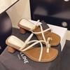Set of Toe Slippers Women's Outer Wear 2025 Summer New Fashion Foreign Trade Small Thick Heel Non-slip Retro Cool Slippers