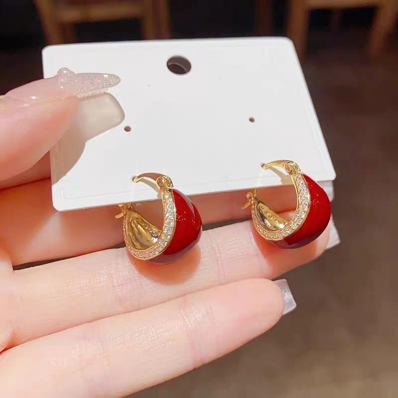 

Серьги в стиле ретро с красной капающей глазурью для женщин, легкие роскошные, элитные и изысканные серьги, осенне-зимний женственный стиль, уникальные серьги