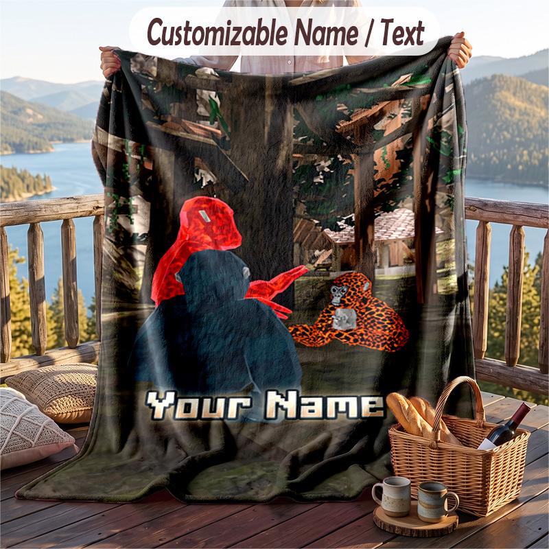 Gorilla Tag cartoon Flannel Blanket, Personalized Custom Name Text, Soft Warm Plush Throw Blanket For Gift