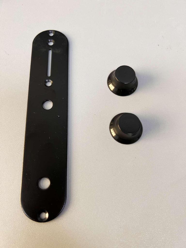 TL Electric Guitar Control Plate with Volume Knob In Silver, Black, and Gold.