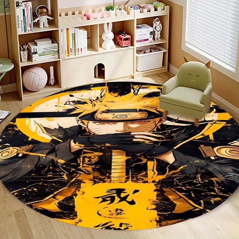 Popular Anime Naruto Circular Carpet Fashion Pattern Soft Plush Rug Non-Skid Mat For Boys Kids Bedroom Living Room Home Decor