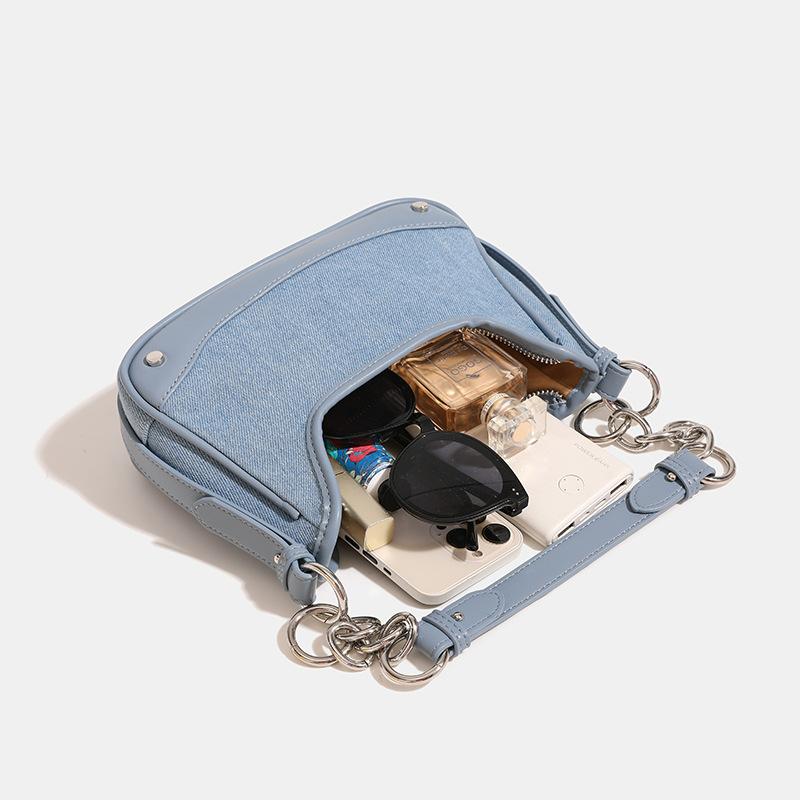 Charm Magnetic Field Niche Chain Denim Armpit Bag New High-end Style Spicy Girl Style Silver Shoulder Crossbody Bag