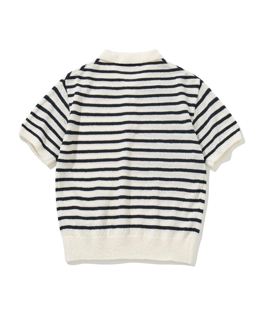 KNITTED (W) Boucle Stripe Collar Knit Ivory