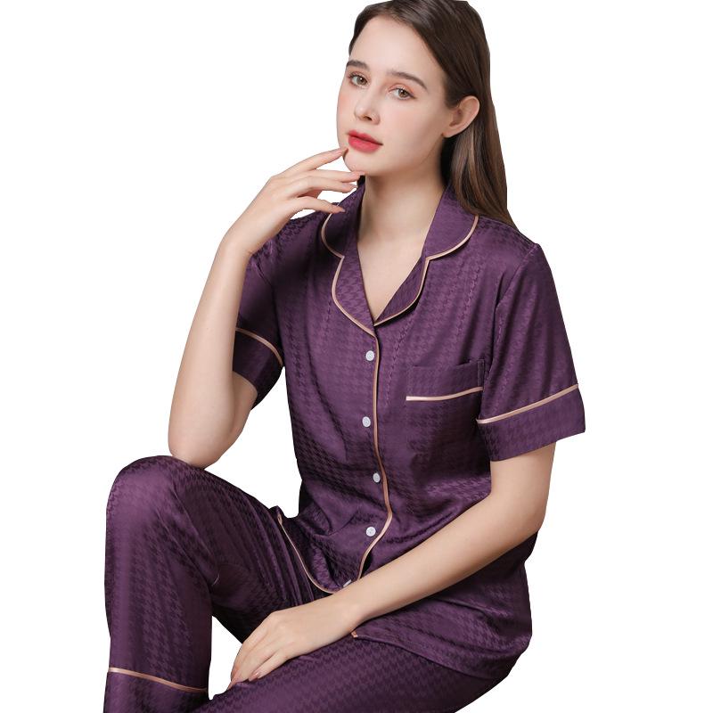 2022 Summer Ice Silk Couple Pajamas Set - Short Sleeve & Long Pants for Men & Women