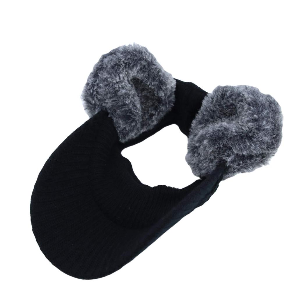 [Withmoons] Women's Winter Hat with Fluffy Earflaps and Knitted Sun Visor, Warm and Cozy, JDV1300 (Black)