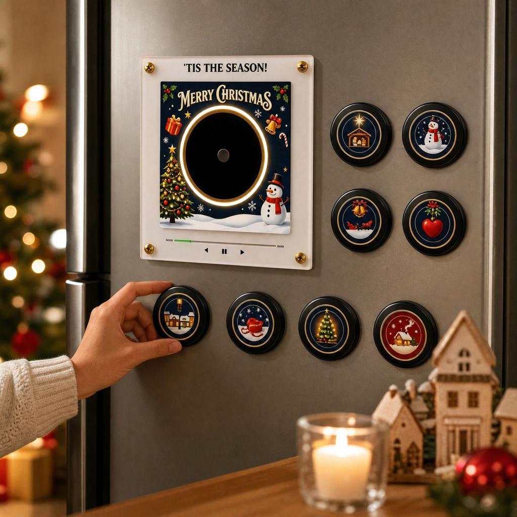 Christmas Rotating Disc Night Light with Activated Singing, Acrylic Refrigerator Creative Decorative Ornament