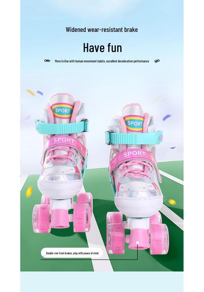 New Double Row Rubber Wheel Roller Skates for Kids - Beginner Two-in-One Inline & Four-Wheel Options for Boys & Girls.