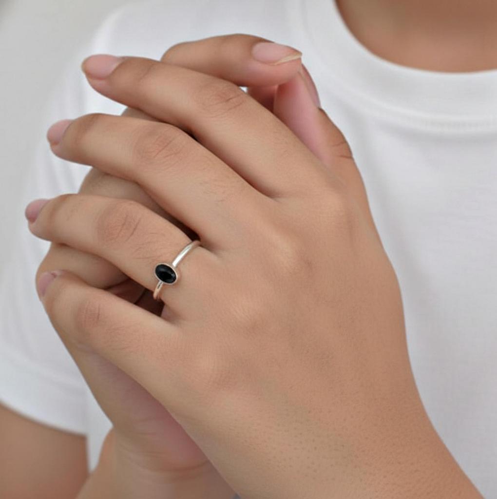 Black Onyx Oval Cut Statement Ring, 925 Sterling Silver, Minimalist Handmade Ring for Women