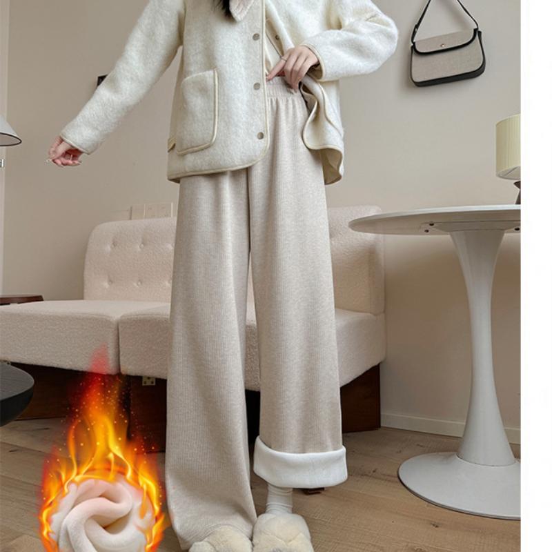 Velvet Wide-leg Pants for Women's Sniffing Autumn and Winter New Loose High Waist Draping Straight Pants Cashmere Narrow Version Casual Pants