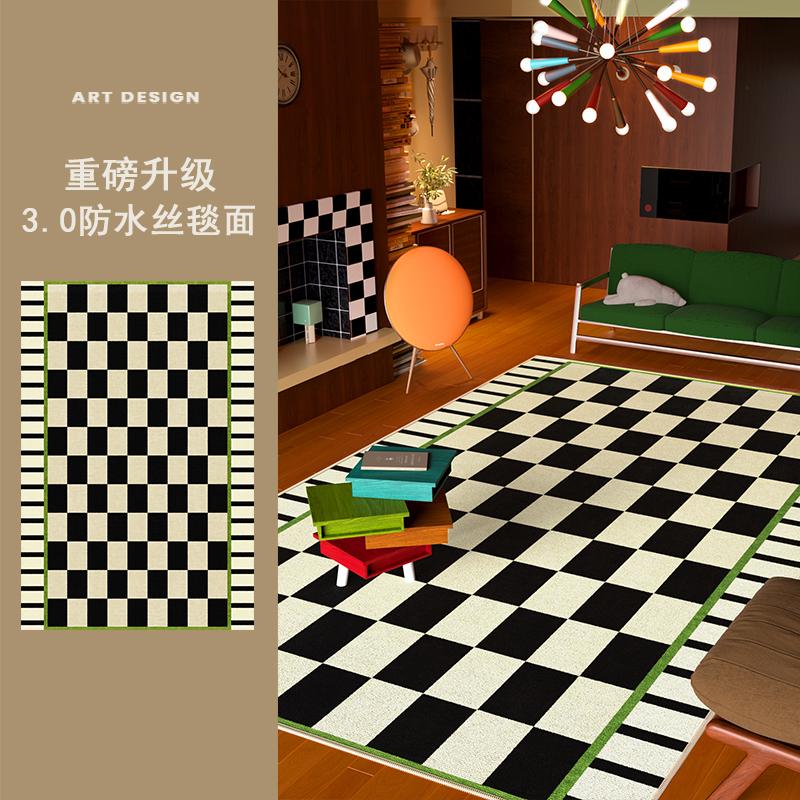 Medieval Style Carpets for Living Room Blue Checkerboard Bedroom Decor Rug Retro Lounge Thick Carpet Home Washable Floor Mat