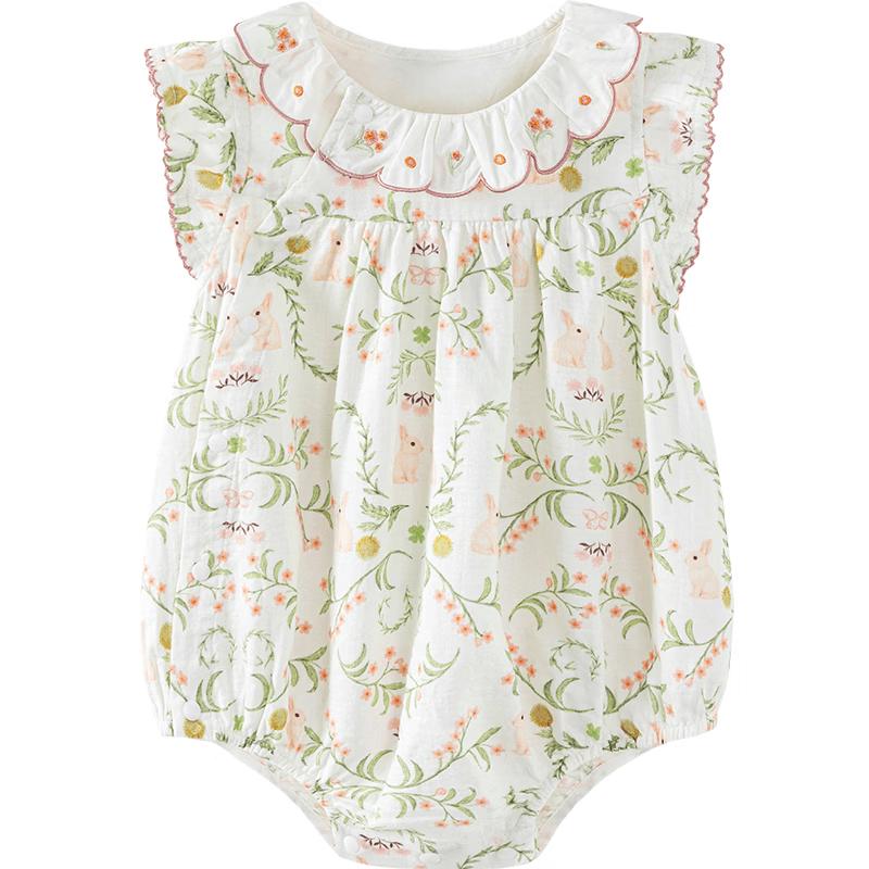 minibala Bamboo Cotton Gauze Girls Petal Collar Romper 90cm