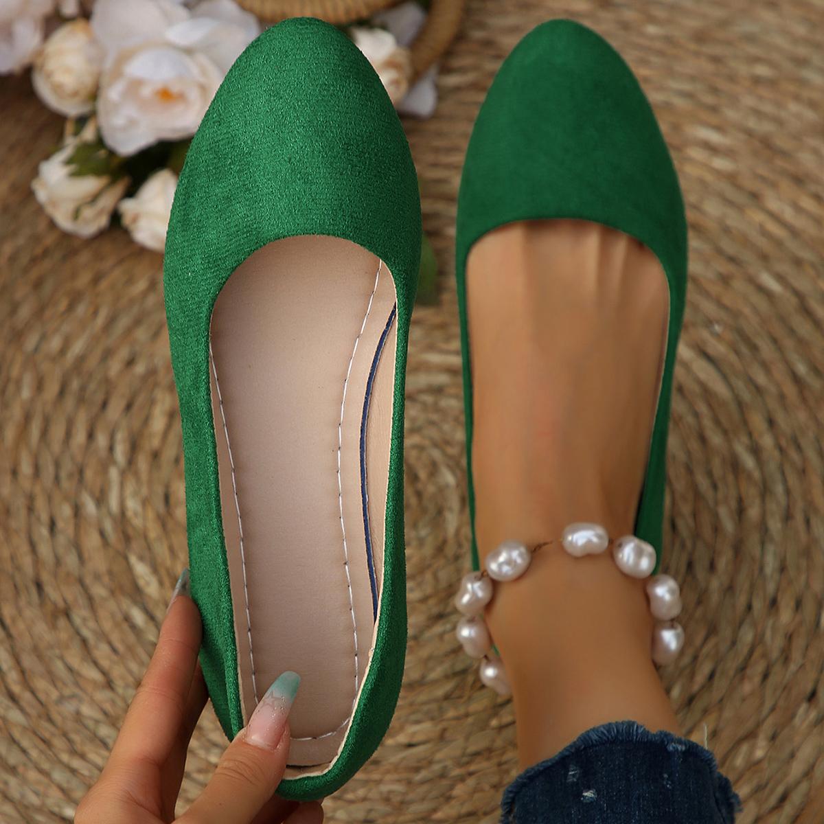 Модные женские туфли на танкетке однотонные Удобные с острым носком Без застежки Низкий каблук Зеленые ОБУВЬ 42 зелёный 1400₽
