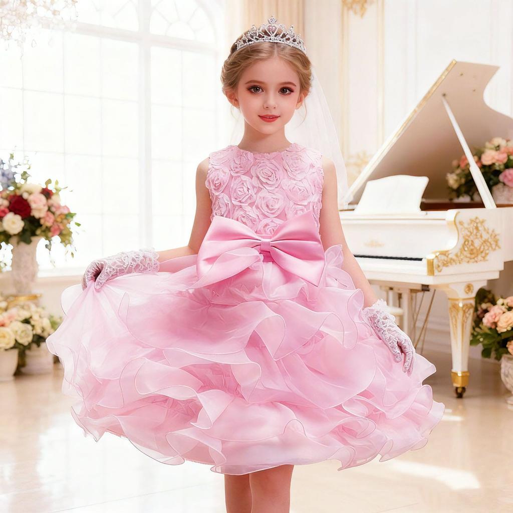 Children's Wedding Dress Big Children's Dress Girl's Flower Girl Rose Princess Dress in Stock