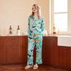 Womens Lightweight Silk-Feel Pajama Set With Floral Print Long Sleeve Top Pants Home Wear Or Casual Outdoors