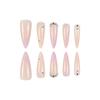 24pcs Long Pointed Press-On Nails With Floral Design Soft Skin Tone Rhinestone Accents Sweet INS Style Women