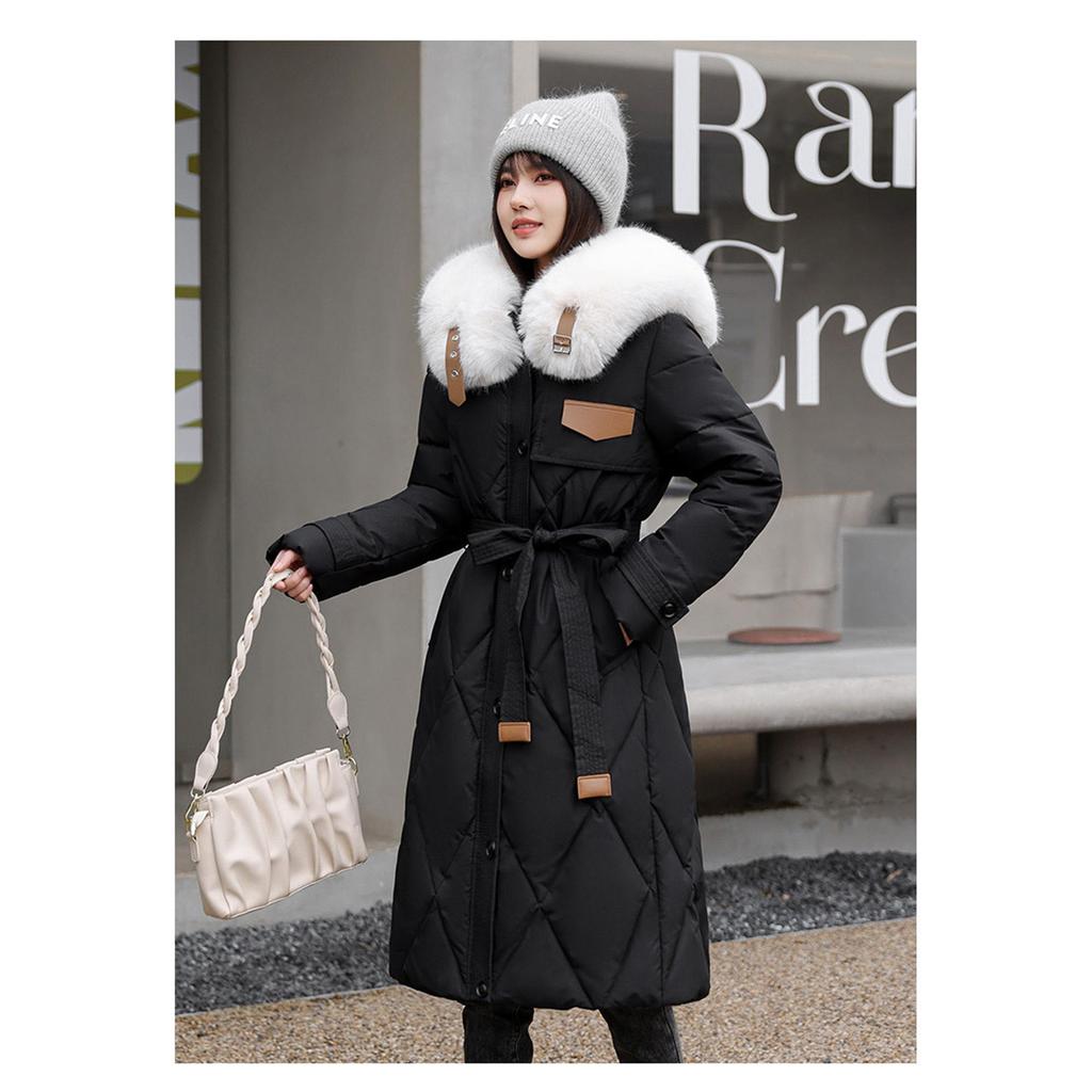 Slim-fit Big Fur Collar Mid-length Over-the-knee Padded Jacket Thickened Jacket