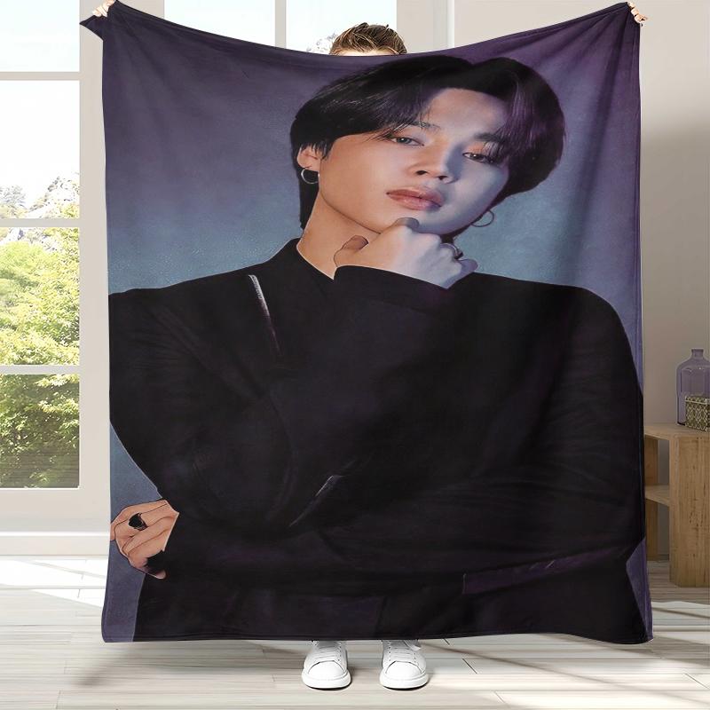 Плед фланелевый Jimin Kpop B-BTS Star, Ультрамягкий теплый плюшевый плед для дома, спальни, кровати, дивана, офиса, кемпинга, пикника, подарок 75x90cm